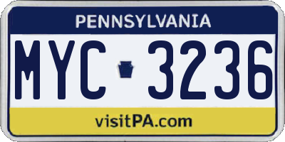 PA license plate MYC3236