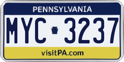 PA license plate MYC3237