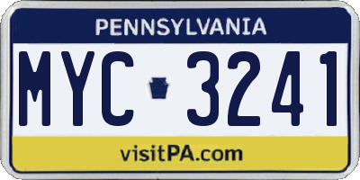 PA license plate MYC3241