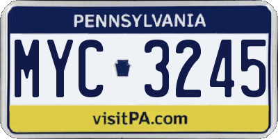 PA license plate MYC3245