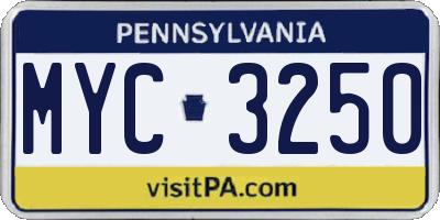 PA license plate MYC3250