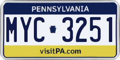 PA license plate MYC3251