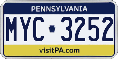 PA license plate MYC3252