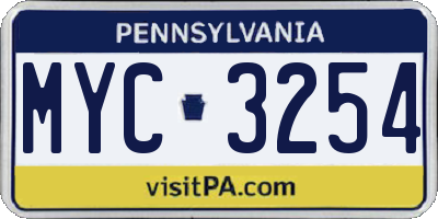 PA license plate MYC3254