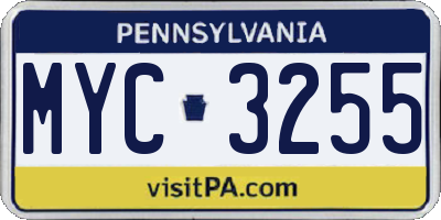 PA license plate MYC3255