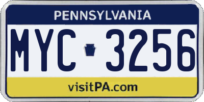 PA license plate MYC3256