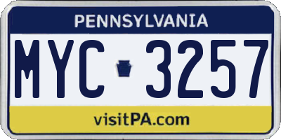 PA license plate MYC3257