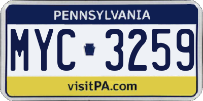 PA license plate MYC3259