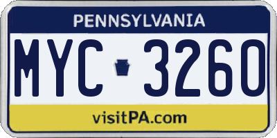 PA license plate MYC3260