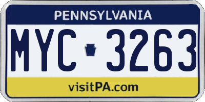 PA license plate MYC3263