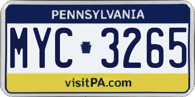 PA license plate MYC3265