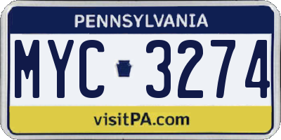 PA license plate MYC3274