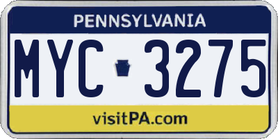 PA license plate MYC3275