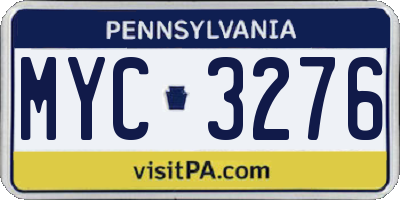 PA license plate MYC3276