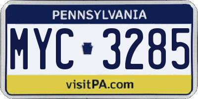 PA license plate MYC3285