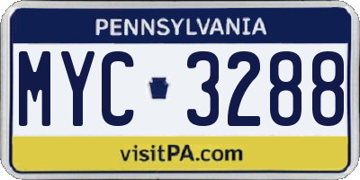 PA license plate MYC3288