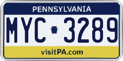 PA license plate MYC3289
