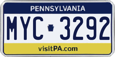 PA license plate MYC3292