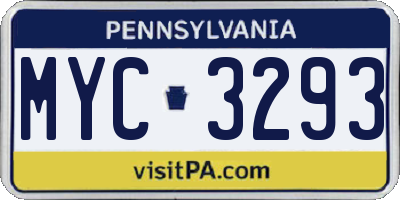 PA license plate MYC3293