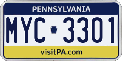 PA license plate MYC3301