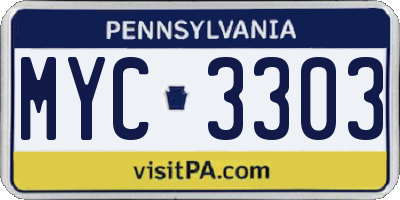 PA license plate MYC3303