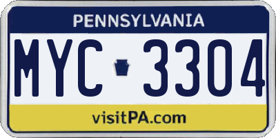 PA license plate MYC3304