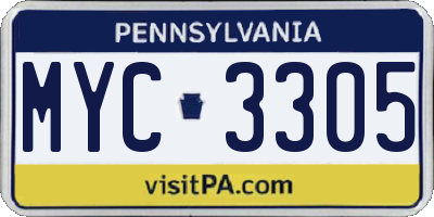 PA license plate MYC3305