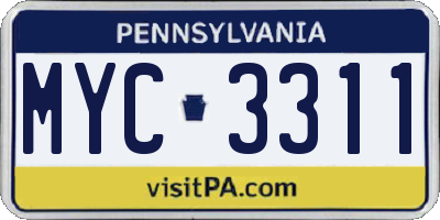 PA license plate MYC3311