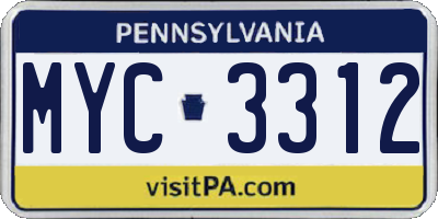 PA license plate MYC3312