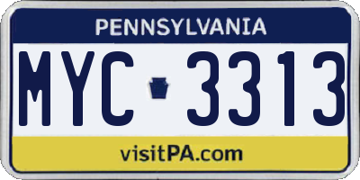 PA license plate MYC3313