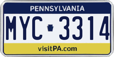 PA license plate MYC3314