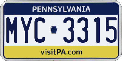 PA license plate MYC3315