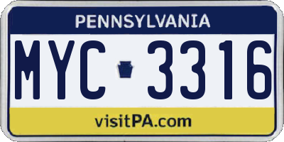 PA license plate MYC3316