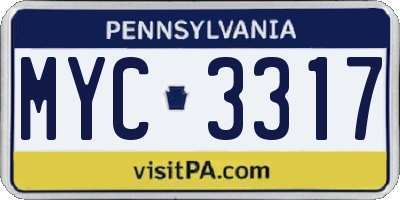 PA license plate MYC3317