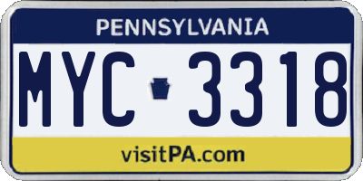 PA license plate MYC3318