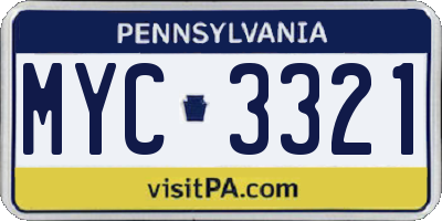 PA license plate MYC3321