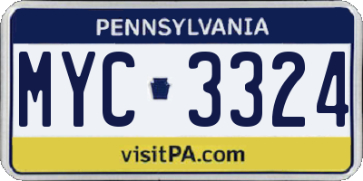 PA license plate MYC3324