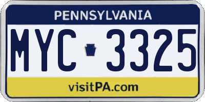PA license plate MYC3325