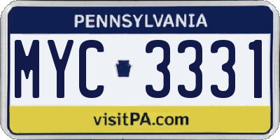 PA license plate MYC3331