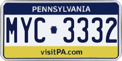 PA license plate MYC3332