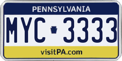 PA license plate MYC3333