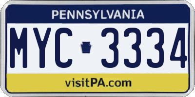 PA license plate MYC3334