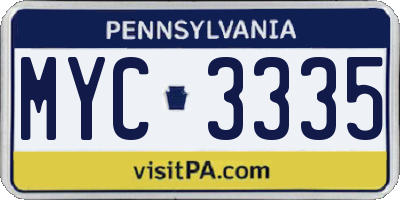 PA license plate MYC3335