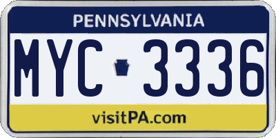 PA license plate MYC3336
