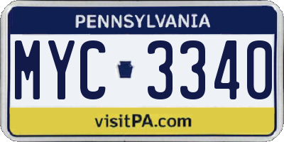 PA license plate MYC3340
