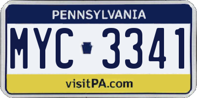 PA license plate MYC3341