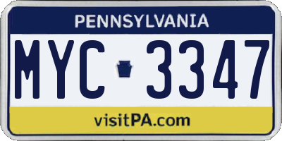 PA license plate MYC3347