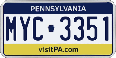 PA license plate MYC3351