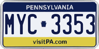 PA license plate MYC3353