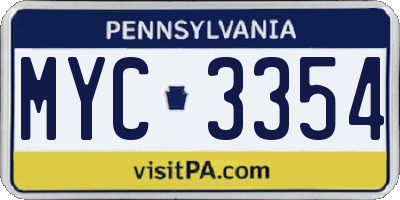 PA license plate MYC3354